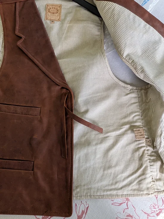 Wah Maker NWOT Leather Canvas Frontier Western Vest Mens Medium - Picture 5 of 5